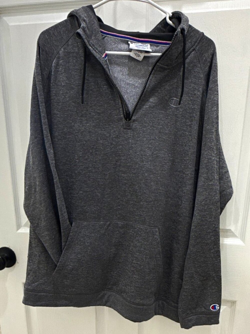 Champion Men's XL Gray Solid 1/4 Zip Pullover Hooded Hoodie Pockets